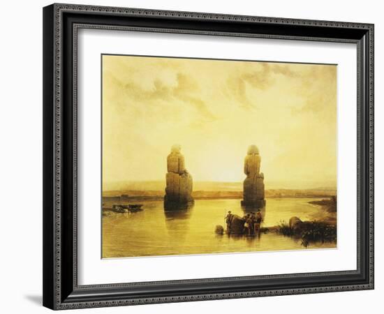 The Colossi of Memnon During the Flood, Left Bank of the Nile, Lithograph, 1838-9-David Roberts-Framed Giclee Print