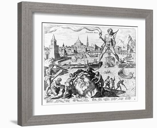 The Colossus of Rhodes (Engraving)-Maerten van Heemskerck-Framed Giclee Print