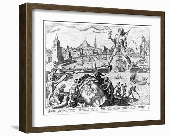 The Colossus of Rhodes (Engraving)-Maerten van Heemskerck-Framed Giclee Print