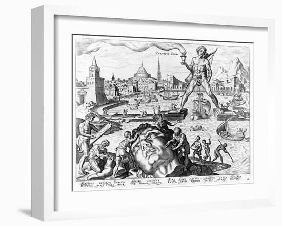 The Colossus of Rhodes (Engraving)-Maerten van Heemskerck-Framed Giclee Print