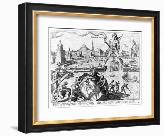 The Colossus of Rhodes (Engraving)-Maerten van Heemskerck-Framed Giclee Print