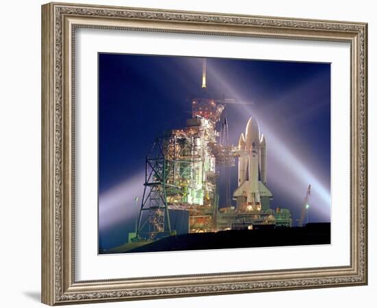 The Columbia on Launch Pad Prior to First Launch of 30 Year Space Shuttle Program, Apr 12, 1981-null-Framed Photo