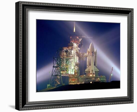 The Columbia on Launch Pad Prior to First Launch of 30 Year Space Shuttle Program, Apr 12, 1981-null-Framed Photo