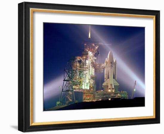 The Columbia on Launch Pad Prior to First Launch of 30 Year Space Shuttle Program, Apr 12, 1981-null-Framed Photo