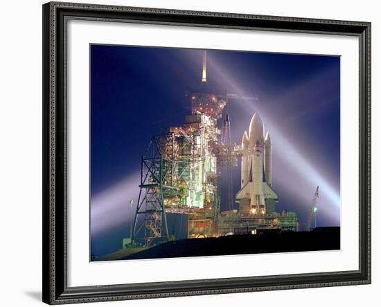 The Columbia on Launch Pad Prior to First Launch of 30 Year Space Shuttle Program, Apr 12, 1981-null-Framed Photo