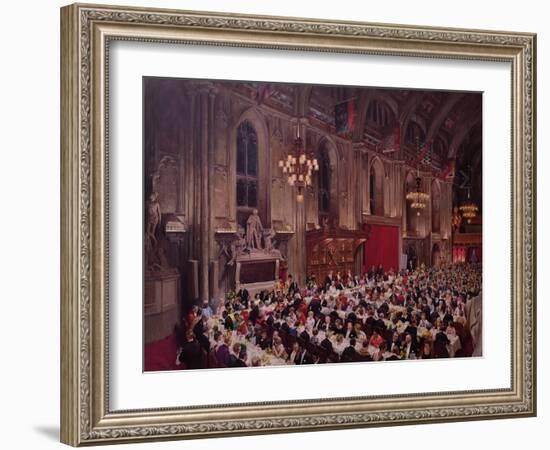 The Commonwealth Prime Ministers Banquet, Guildhall, 1969 (Oil on Canvas)-Terence Cuneo-Framed Giclee Print