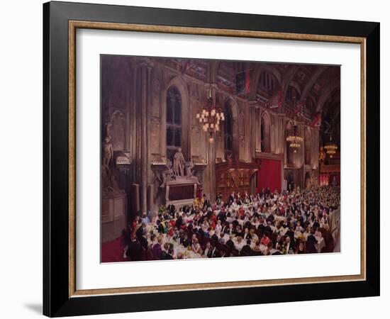 The Commonwealth Prime Ministers Banquet, Guildhall, 1969 (Oil on Canvas)-Terence Cuneo-Framed Giclee Print