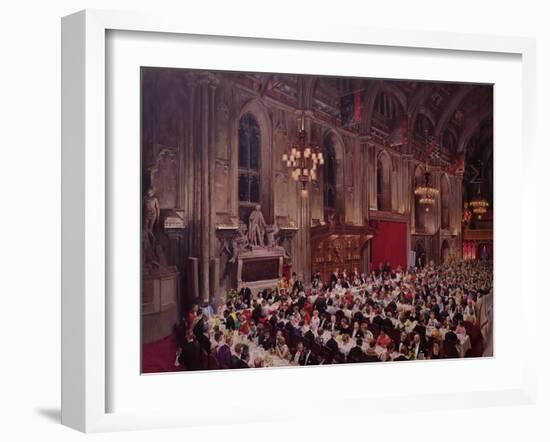 The Commonwealth Prime Ministers Banquet, Guildhall, 1969 (Oil on Canvas)-Terence Cuneo-Framed Giclee Print