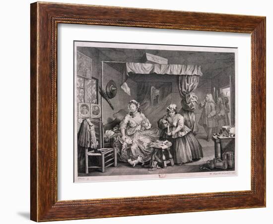 The Compleat Trull at Her Lodging in Drury Lane, Plate III of the Harlot's Progress, 1732-William Hogarth-Framed Giclee Print