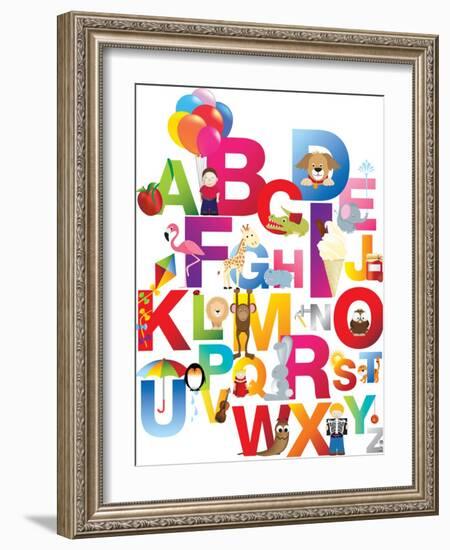 The Complete Childrens English Alphabet Spelt out with Different Fun Cartoon Animals and Toys-barney boogles-Framed Art Print