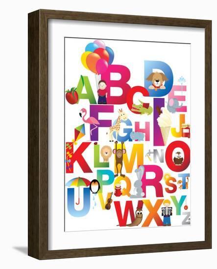 The Complete Childrens English Alphabet Spelt out with Different Fun Cartoon Animals and Toys-barney boogles-Framed Art Print