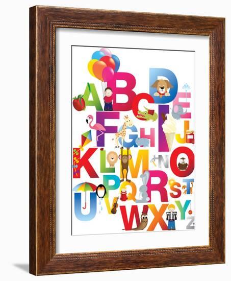 The Complete Childrens English Alphabet Spelt out with Different Fun Cartoon Animals and Toys-barney boogles-Framed Art Print