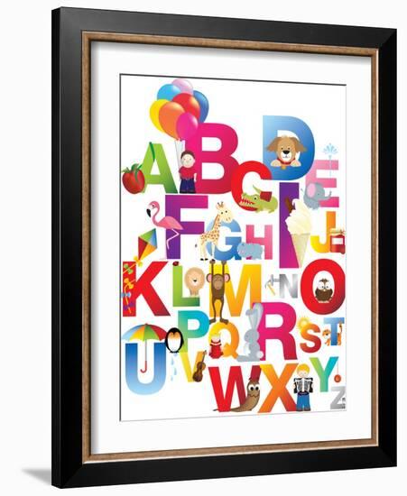 The Complete Childrens English Alphabet Spelt out with Different Fun Cartoon Animals and Toys-barney boogles-Framed Art Print