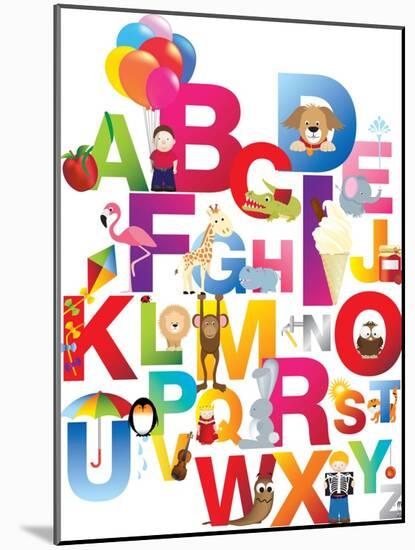 The Complete Childrens English Alphabet Spelt out with Different Fun Cartoon Animals and Toys-barney boogles-Mounted Art Print