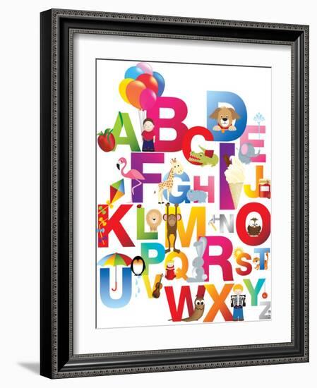 The Complete Childrens English Alphabet Spelt out with Different Fun Cartoon Animals and Toys-barney boogles-Framed Art Print