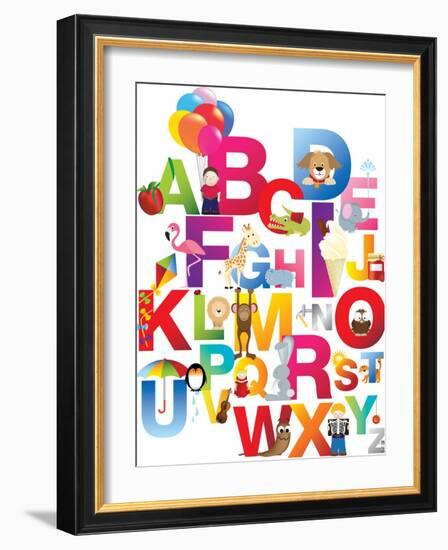 The Complete Childrens English Alphabet Spelt out with Different Fun Cartoon Animals and Toys-barney boogles-Framed Art Print