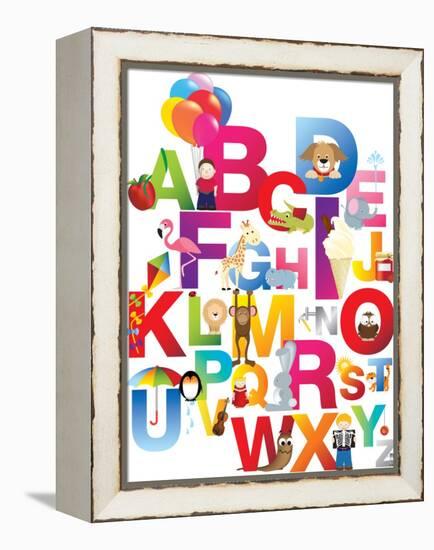 The Complete Childrens English Alphabet Spelt out with Different Fun Cartoon Animals and Toys-barney boogles-Framed Stretched Canvas