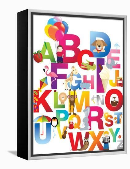 The Complete Childrens English Alphabet Spelt out with Different Fun Cartoon Animals and Toys-barney boogles-Framed Stretched Canvas