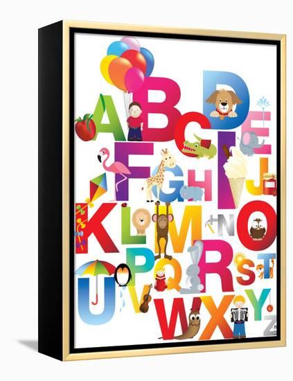 The Complete Childrens English Alphabet Spelt out with Different Fun Cartoon Animals and Toys-barney boogles-Framed Stretched Canvas