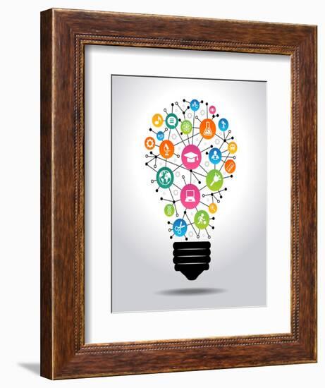 The Concept of Effective Education. Light Bulb with Colorful Education Icon. File is Saved in Ai10-VLADGRIN-Framed Premium Giclee Print