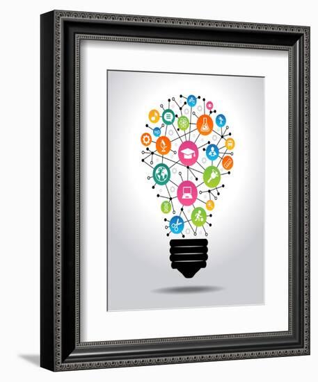 The Concept of Effective Education. Light Bulb with Colorful Education Icon. File is Saved in Ai10-VLADGRIN-Framed Premium Giclee Print