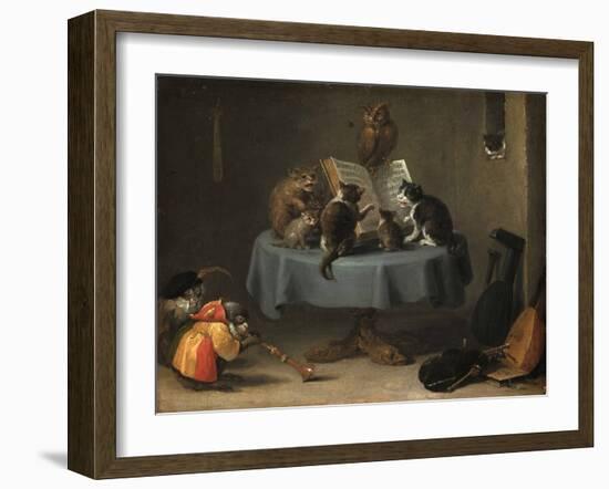 The Concert of Cats Par Teniers, David, the Younger (1610-1690). Oil on Wood, Size : 26X31,5, 17Th-David the Younger Teniers-Framed Giclee Print