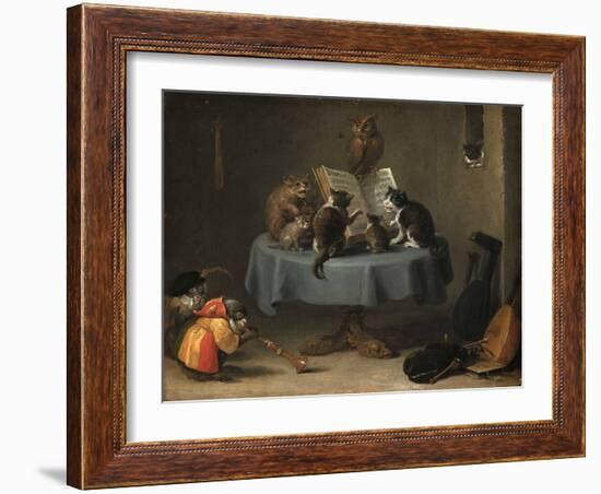 The Concert of Cats Par Teniers, David, the Younger (1610-1690). Oil on Wood, Size : 26X31,5, 17Th-David the Younger Teniers-Framed Giclee Print