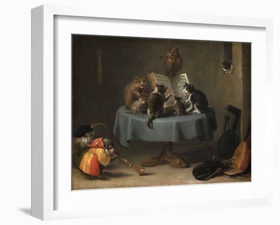 The Concert of Cats Par Teniers, David, the Younger (1610-1690). Oil on Wood, Size : 26X31,5, 17Th-David the Younger Teniers-Framed Giclee Print