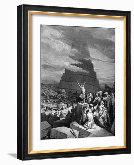 The Confusion of Tongues (Tower of Babel) - Bible-Gustave Dore-Framed Giclee Print