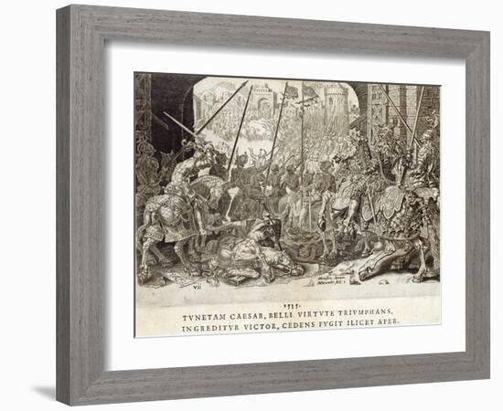 The Conquest of Tunis in 1535, Plate 7 from 'The Military Achievements of Emperor Charles V',…-Maarten van Heemskerck-Framed Giclee Print