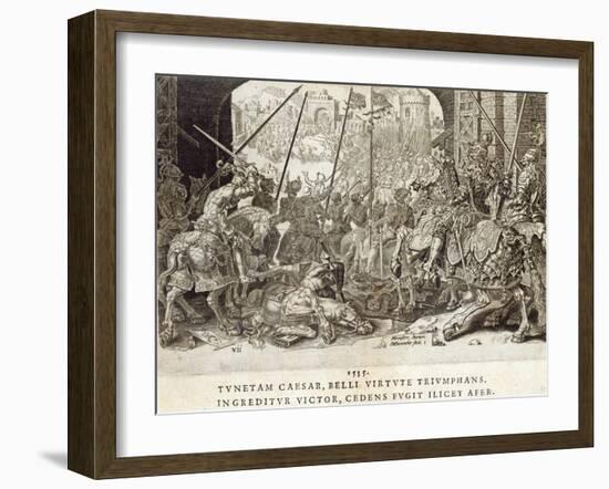 The Conquest of Tunis in 1535, Plate 7 from 'The Military Achievements of Emperor Charles V',…-Maarten van Heemskerck-Framed Giclee Print