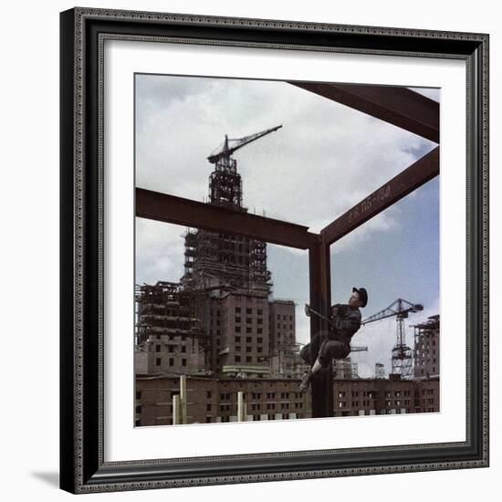 The Construction of the Main Building of Moscow State University on Lenin Hills-null-Framed Giclee Print