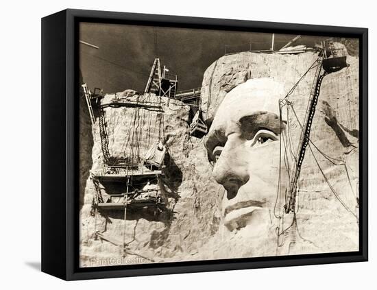 The Construction of the Mount Rushmore National Memorial, Detail of Abraham Lincoln,1928-null-Framed Premier Image Canvas