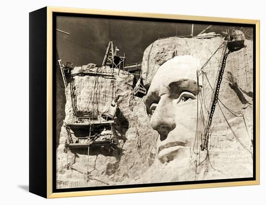 The Construction of the Mount Rushmore National Memorial, Detail of Abraham Lincoln,1928-null-Framed Premier Image Canvas