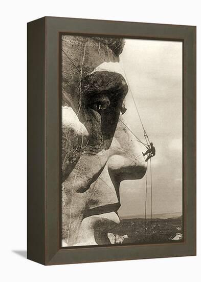 The Construction of the Mount Rushmore National Memorial, Detail of Abraham Lincoln,1928-null-Framed Premier Image Canvas