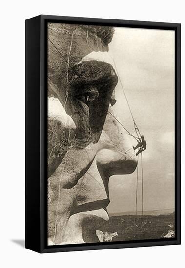 The Construction of the Mount Rushmore National Memorial, Detail of Abraham Lincoln,1928-null-Framed Premier Image Canvas