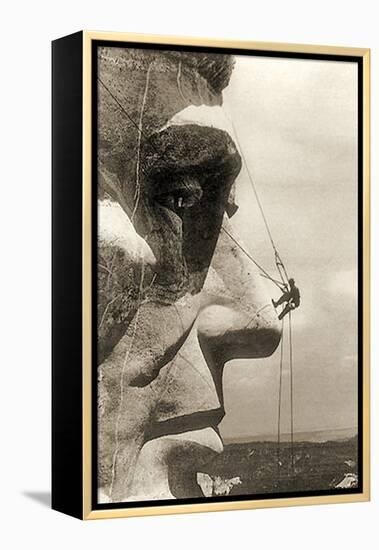 The Construction of the Mount Rushmore National Memorial, Detail of Abraham Lincoln,1928-null-Framed Premier Image Canvas