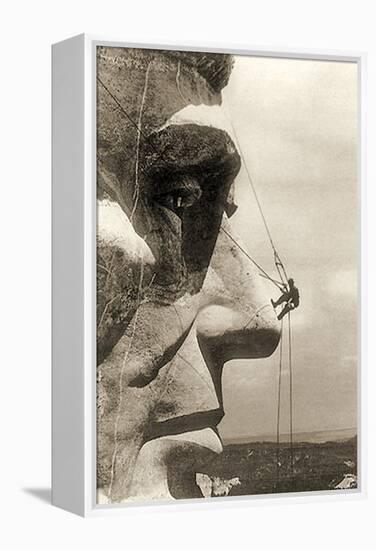 The Construction of the Mount Rushmore National Memorial, Detail of Abraham Lincoln,1928-null-Framed Premier Image Canvas