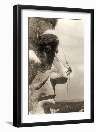 The Construction of the Mount Rushmore National Memorial, Detail of Abraham Lincoln,1928-null-Framed Photographic Print