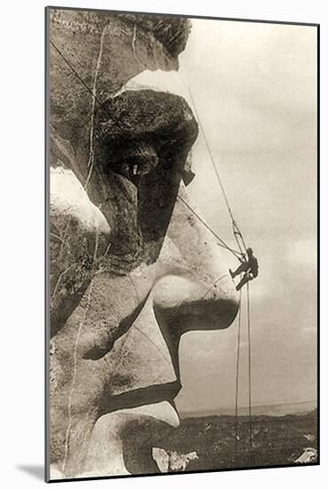 The Construction of the Mount Rushmore National Memorial, Detail of Abraham Lincoln,1928-null-Mounted Photographic Print