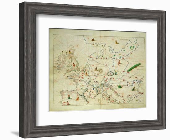 The Continent of Europe, from an Atlas of the World in 33 Maps, Venice, 1st September 1553-Battista Agnese-Framed Giclee Print