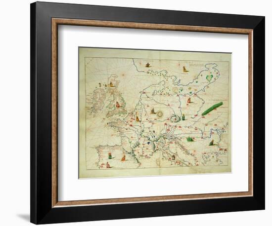 The Continent of Europe, from an Atlas of the World in 33 Maps, Venice, 1st September 1553-Battista Agnese-Framed Giclee Print