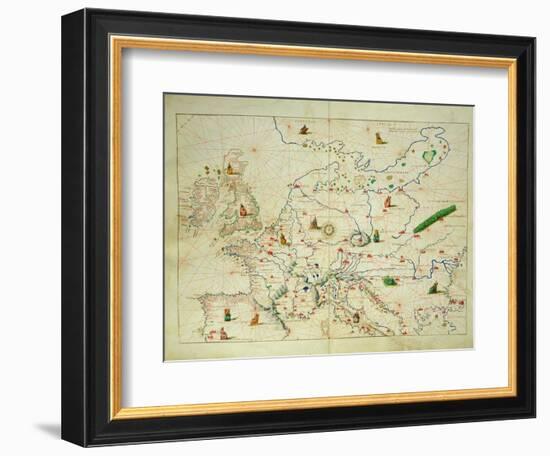 The Continent of Europe, from an Atlas of the World in 33 Maps, Venice, 1st September 1553-Battista Agnese-Framed Giclee Print