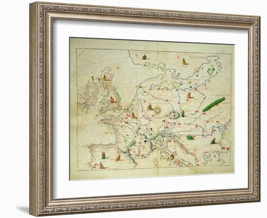 The Continent of Europe, from an Atlas of the World in 33 Maps, Venice, 1st September 1553-Battista Agnese-Framed Giclee Print