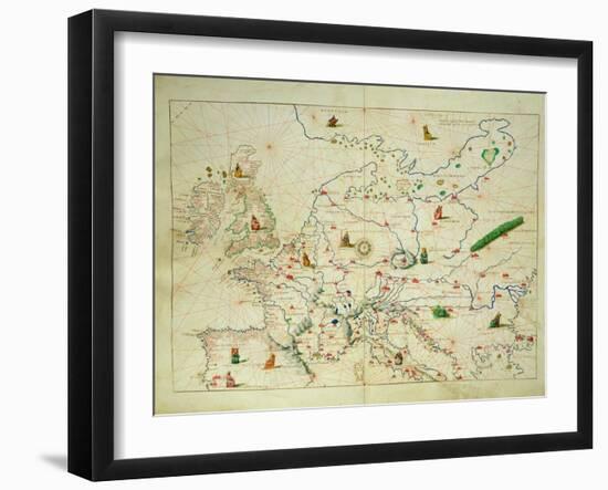 The Continent of Europe, from an Atlas of the World in 33 Maps, Venice, 1st September 1553-Battista Agnese-Framed Giclee Print