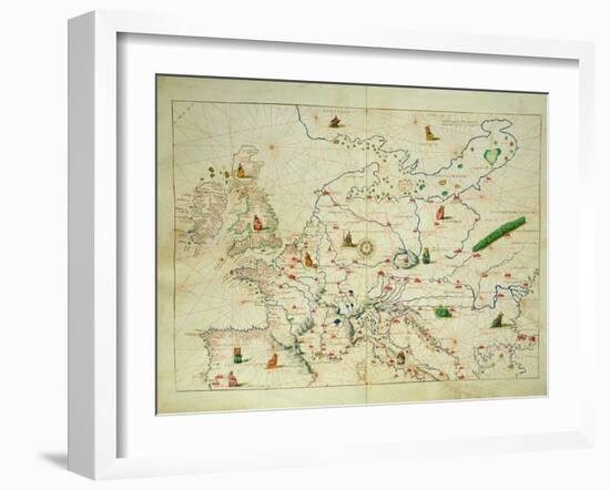 The Continent of Europe, from an Atlas of the World in 33 Maps, Venice, 1st September 1553-Battista Agnese-Framed Giclee Print