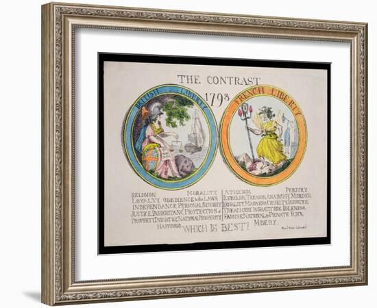 The Contrast 1793: British Liberty and French Liberty - Which Is Best? 1793-Thomas Rowlandson-Framed Giclee Print