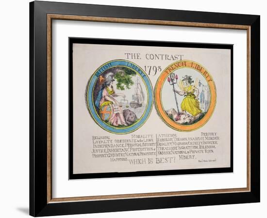 The Contrast 1793: British Liberty and French Liberty - Which Is Best? 1793-Thomas Rowlandson-Framed Giclee Print