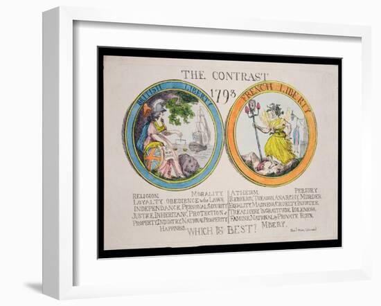 The Contrast 1793: British Liberty and French Liberty - Which Is Best? 1793-Thomas Rowlandson-Framed Giclee Print