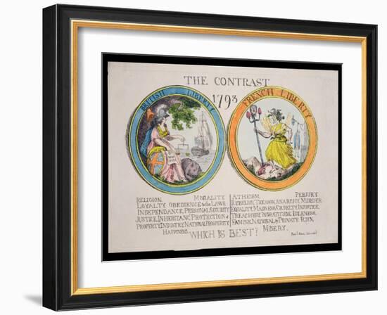 The Contrast 1793: British Liberty and French Liberty - Which Is Best? 1793-Thomas Rowlandson-Framed Giclee Print